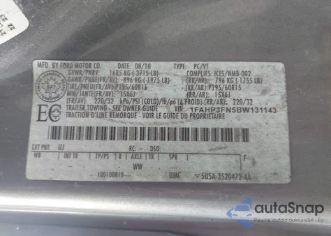 2011 Ford Focus Se z USA, uszkodzony, nr VIN 1FAHP3FN5BW131143